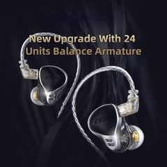 Balanced Armature Noise Cancelling In-ear Headset Detachable 3.5mm Wired Gaming Music Earphone [24BA Units]
