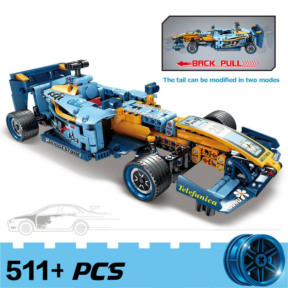 511Pcs 1:15 Mechanical Engineering Car Small Particles DIY Assembled Building Blocks Pull Back Racing Car Model Toy for Kids Brithday Gift