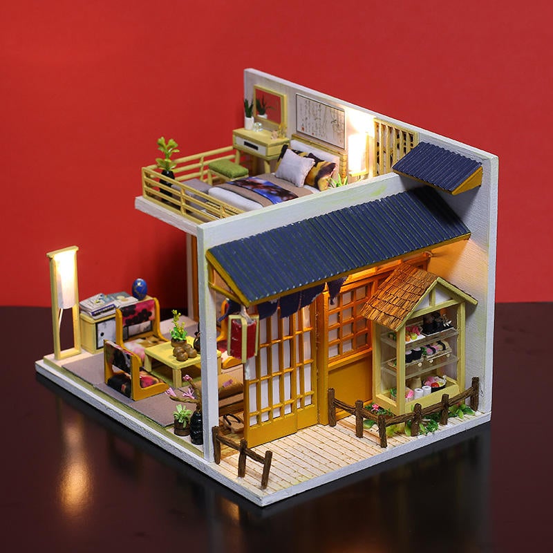 Japanese Plain Room Handmade DIY Cabin Doll House With Dust Cover Music Motor