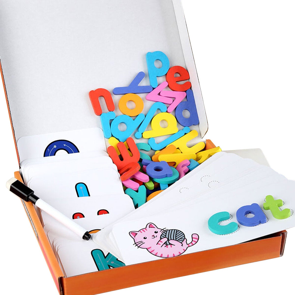 Wooden Colorful Puzzle Alphabet Letters Cards Early Educational Toy Set with Pen for Kids Gift