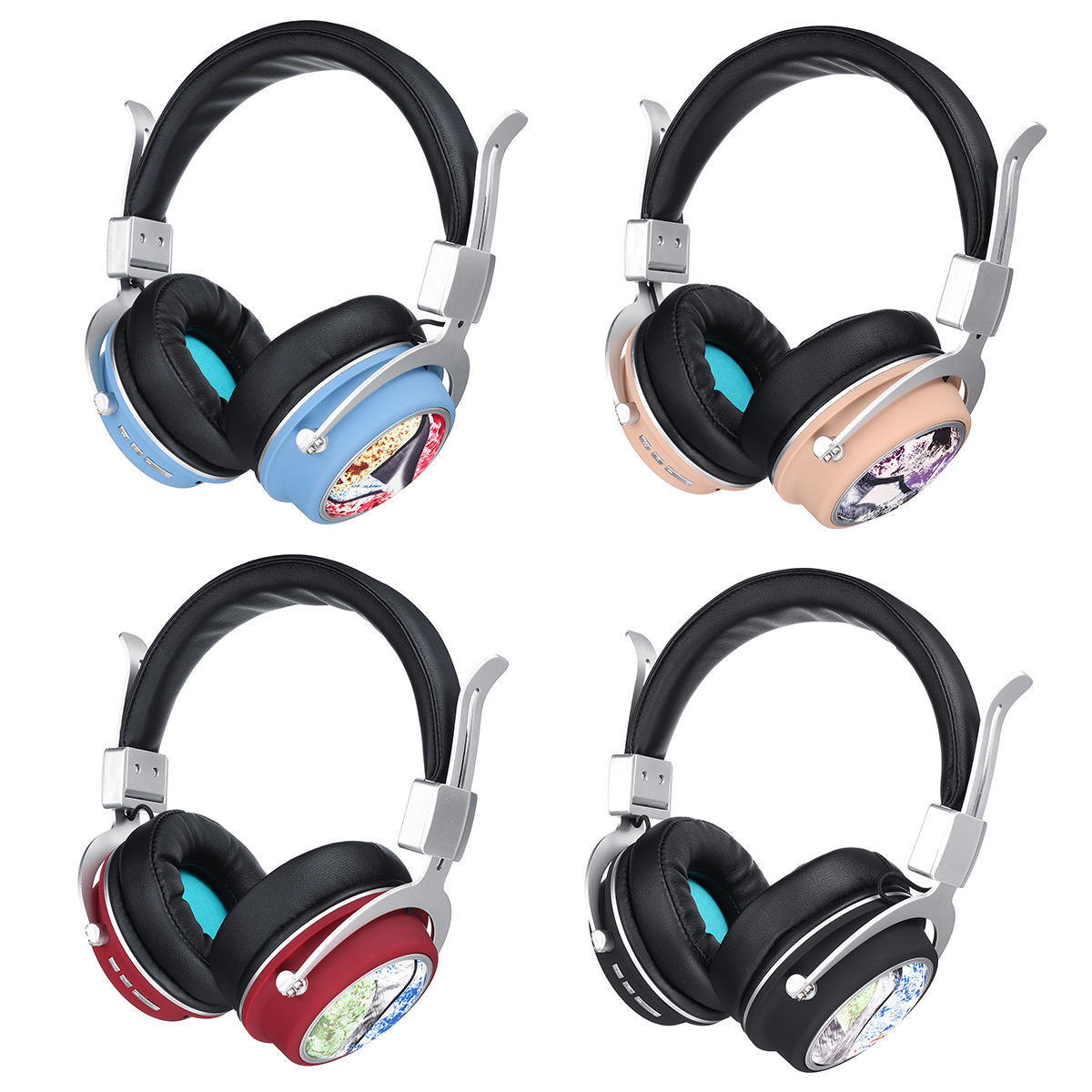 Wireless bluetooth 5.0 Headphone Foldable Pattern 3D Stereo TF Card AUX Headphone with Mic
