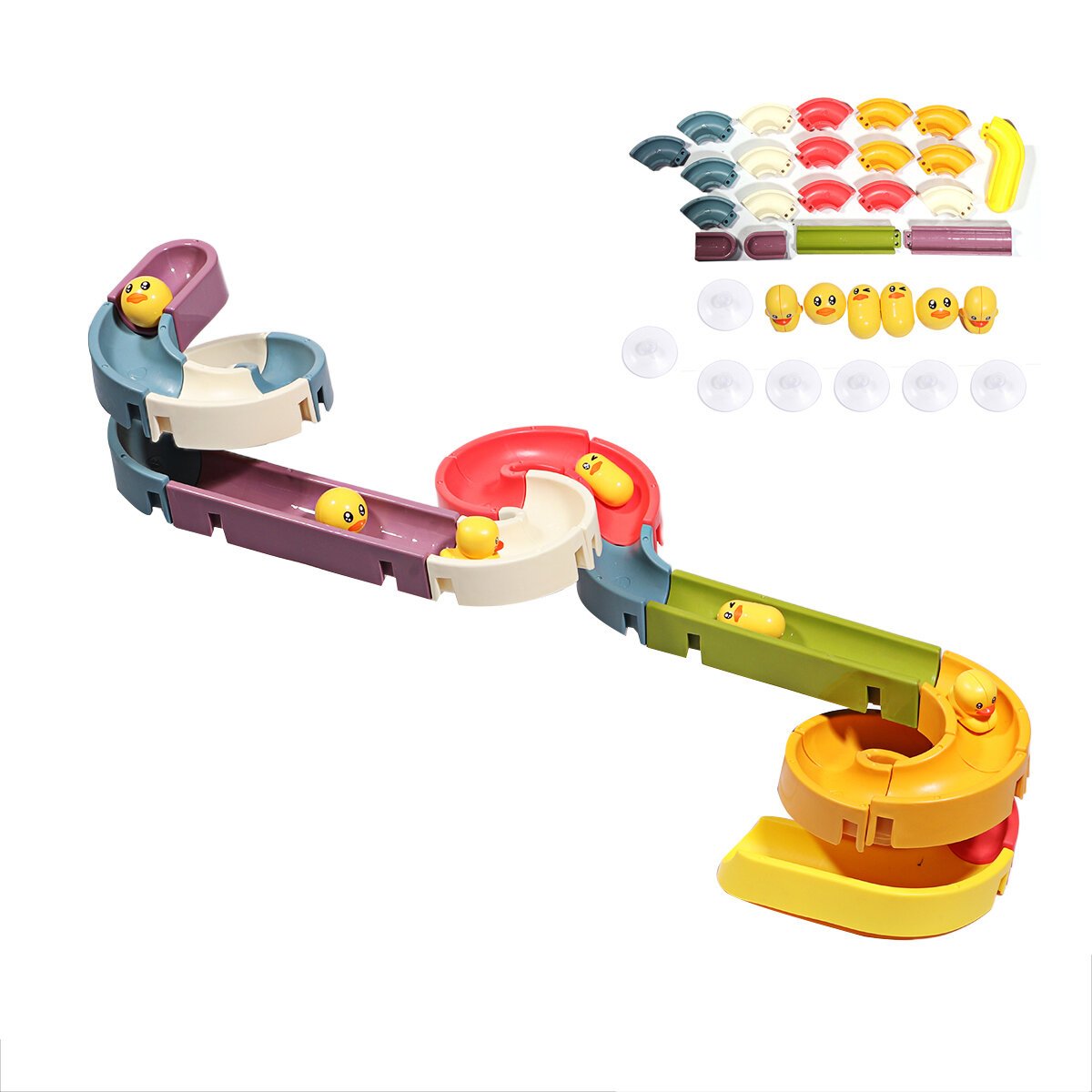 Rich Color Baby Bathroom Duck Play Water Track Slideway Game DIY Assembly Puzzle Early Education Set Toy for Kids Gift