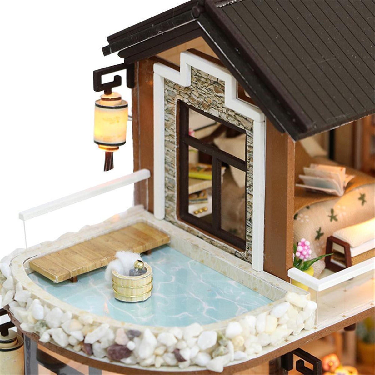 DIY Miniature Doll House Furniture Kit LED Kids Cat Birthday Xmas Gift House