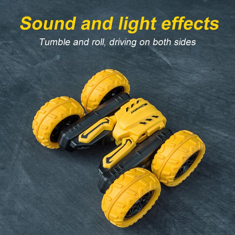 High Speed RC Stunt Car Toy with Colorful LED Headlights Cool Sound 2 Sided 360 Rotation 800mAh Battery 4WD 2.4G RC Crawler Toy for Boy Kids Girl