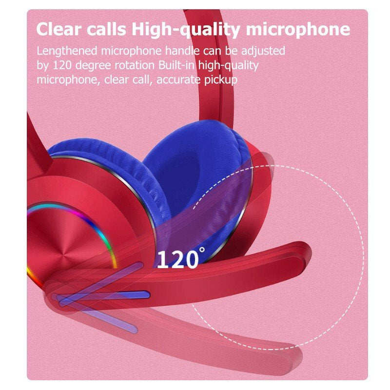 Wireless bluetooth Headphones Stereo Bass 40MM Dynamic Earphone Luminous Cartoon Cute Cat Ear Headset with Mic