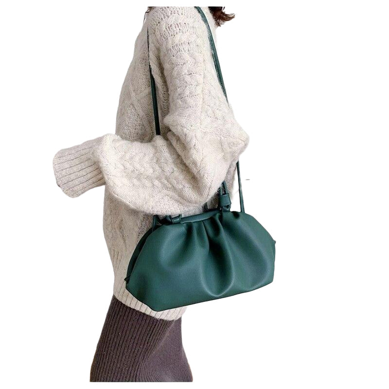 Casual Dumpling Lady Handbags Cloud Shape Pleated Crossbody Bags For Women Soft PU Leather Shoulder