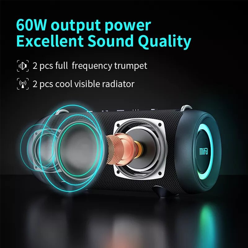 Bluetooth Speaker 60W Output Power bluetooth Speaker with Class D Amplifier Excellent Bass Performace Hifi IPX8 Waterproof TWS Speaker