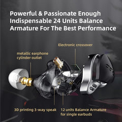 Balanced Armature Noise Cancelling In-ear Headset Detachable 3.5mm Wired Gaming Music Earphone [24BA Units]