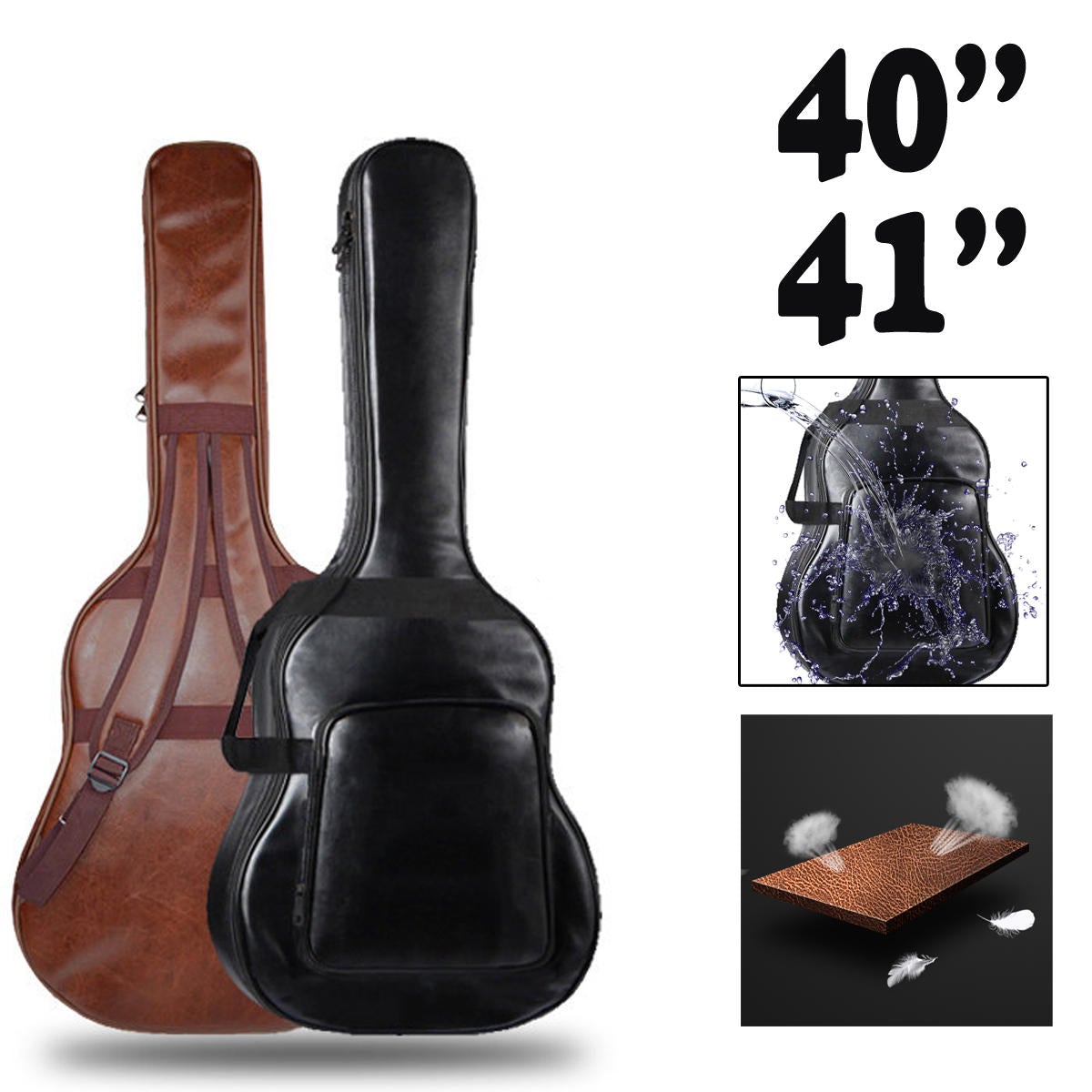 40/41 Inch Acoustic Guitar Bag Waterproof PU Leather Guitar Backpack