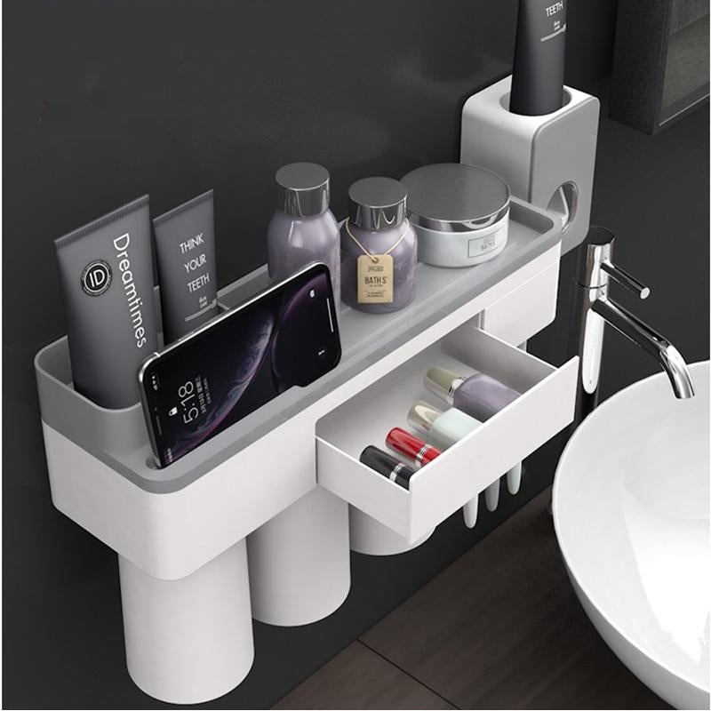 Multifunctional Magnetic Toothbrush Holder with Toothpaste Squeezer Cups