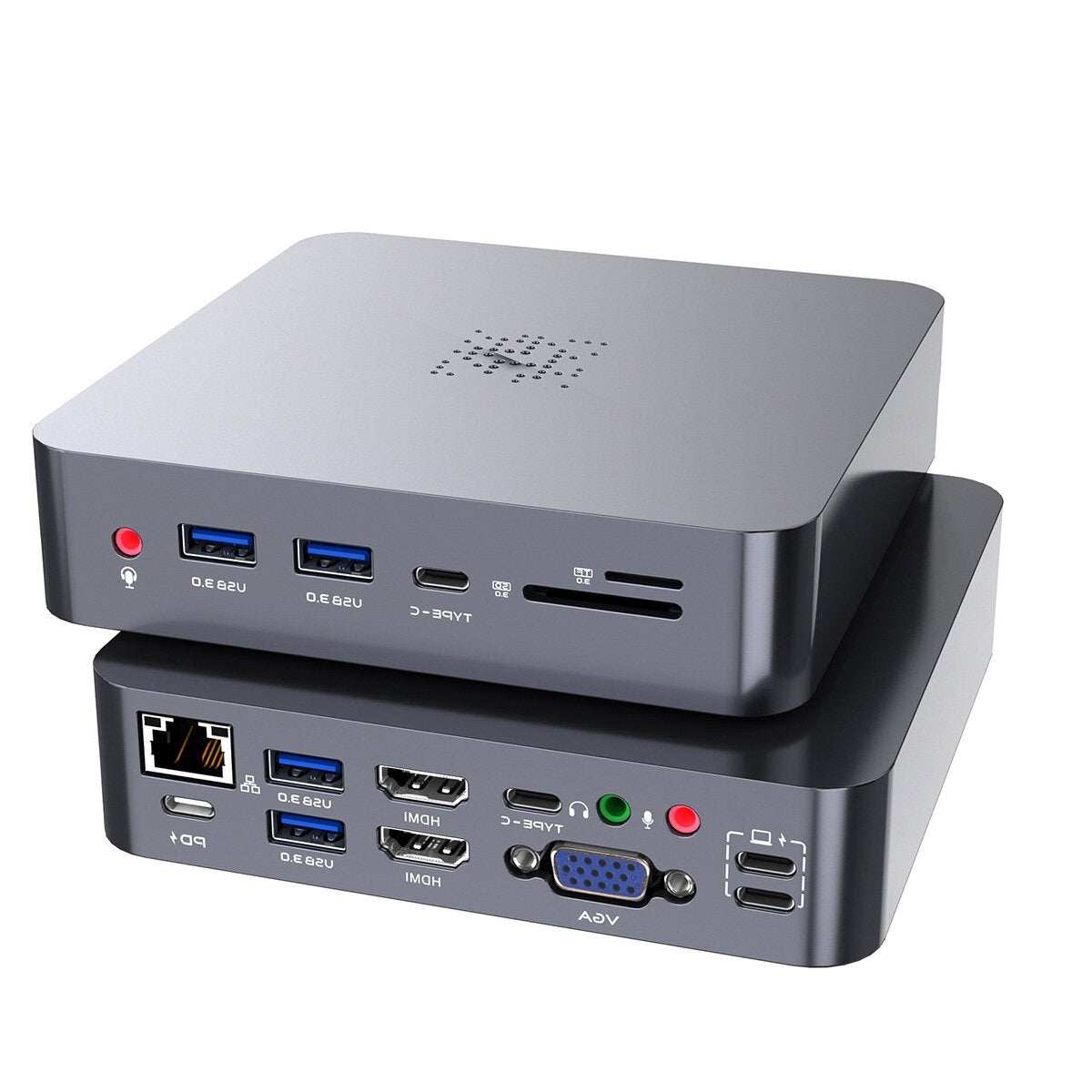 18-In-1 Dual USB-C HUB Docking Station Adapter With Dual 4K HDMI Display RJ45 Network Port 1080P VGA 100W
