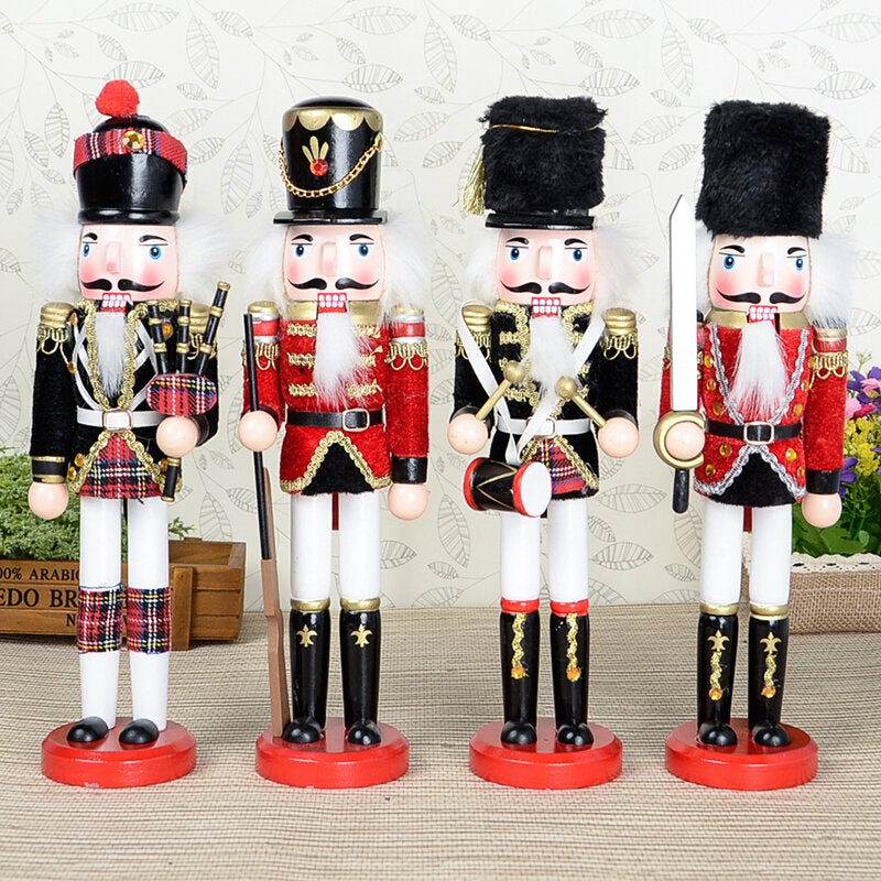 Red and Black Wooden Nutcracker Soldier Themed Holiday Nut Cracker Doll Figure Decorations