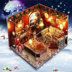 DIY Wooden Doll House Furniture Kits LED Light Miniature Christmas Room Puzzle Toy Gift Decor