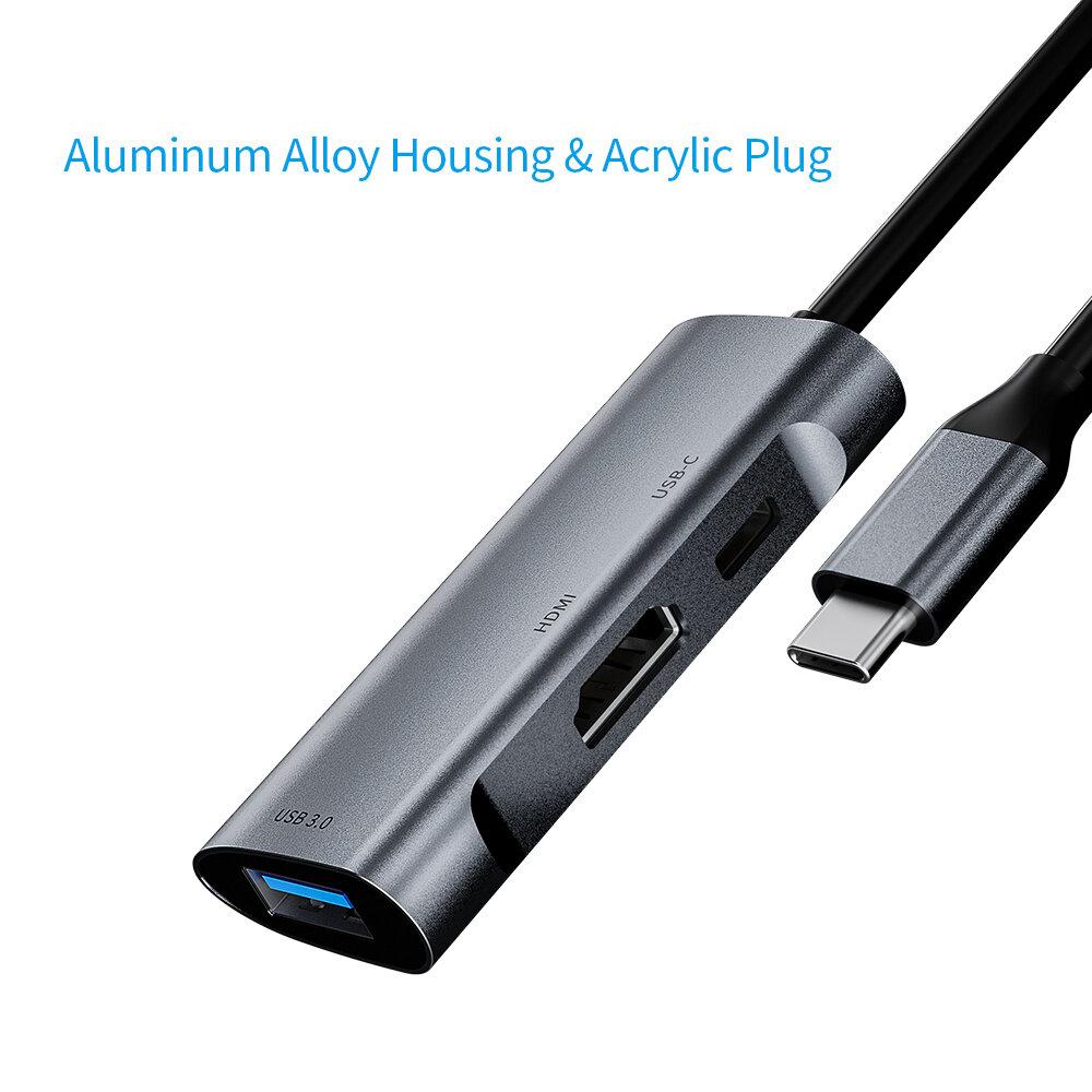 3-In-1 Type-C HUB Docking Station Adapter With 4K HDMI PD 60W Power Delivery USB 3.0 Support Switch Fast Charging