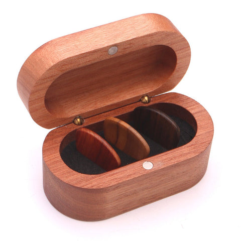 Wooden Guitar Pick Set Plectrum Storage Holder Case Box with 3pcs Picks Wood Accessories