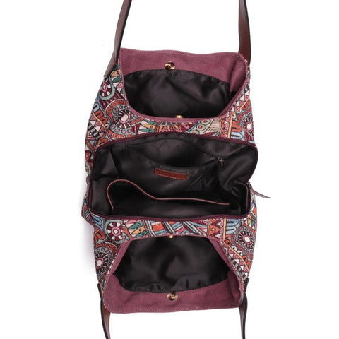3 Main Bags  Bohemia Large Capacity Canvas Floral Handbag Shoulder Bag For Women
