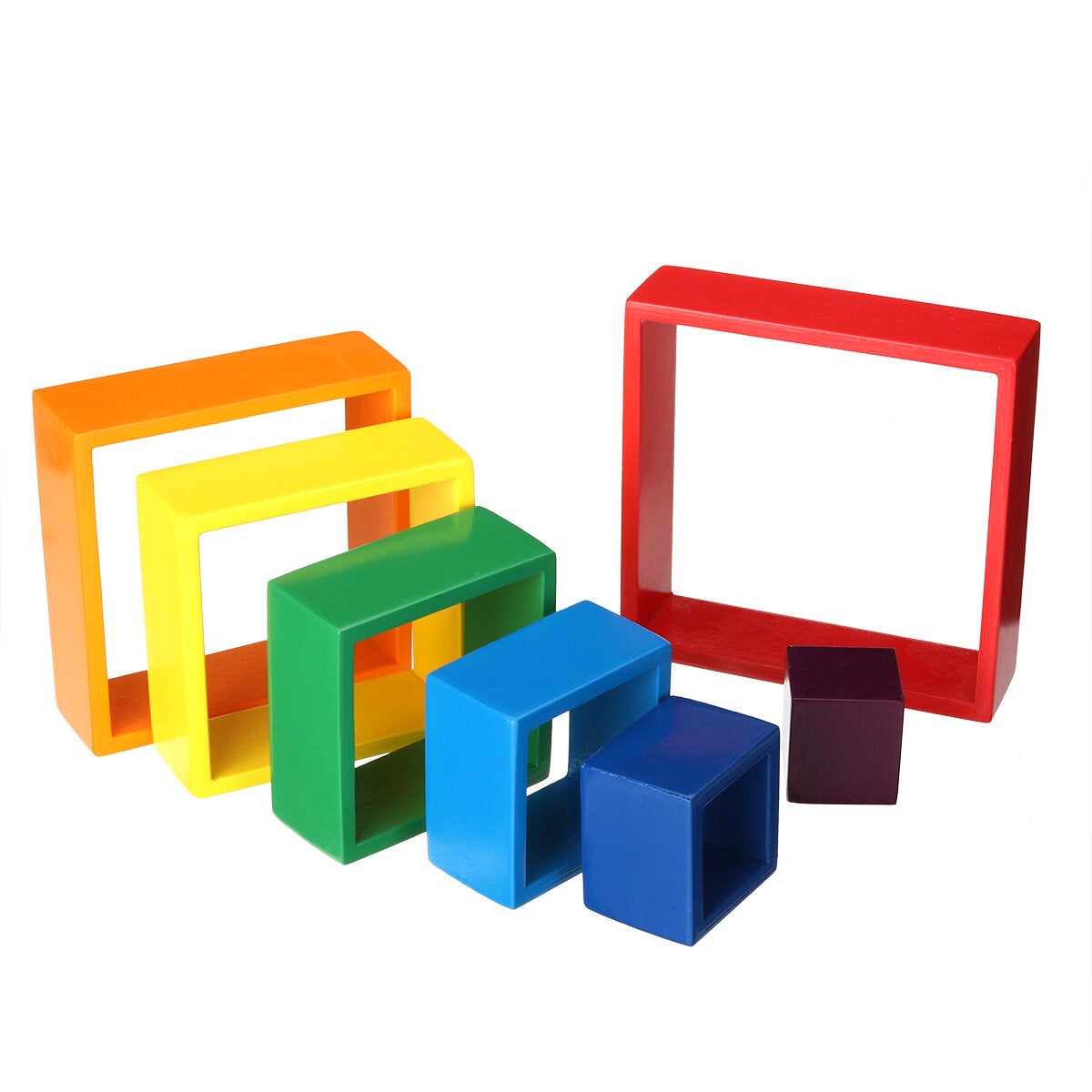 Square 7-piece 6.1 x 1.73inch Wooden Rainbow Stacking Toy nested stack games Building blocks