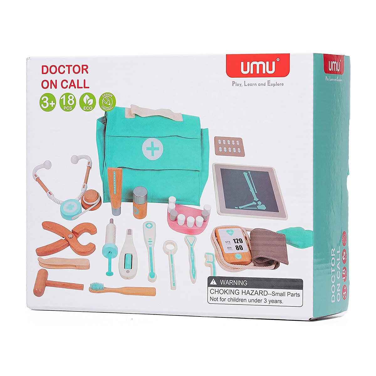 18 Pcs Children Wooden Role Play Pretend Dentist Toolbox Doctor Medical Playset with Stethoscope Early Education Toy