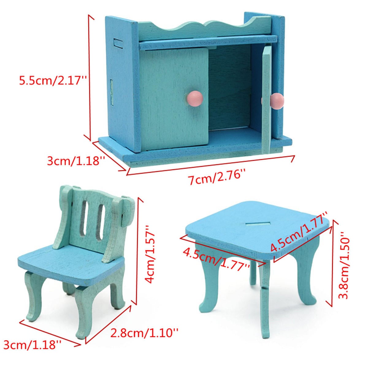 Wooden Furniture Doll House Miniature Dinning Room Set Kids Role Play Toy Kit