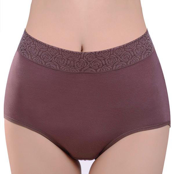 Women Solid Color High Waist Trace less Flower Briefs