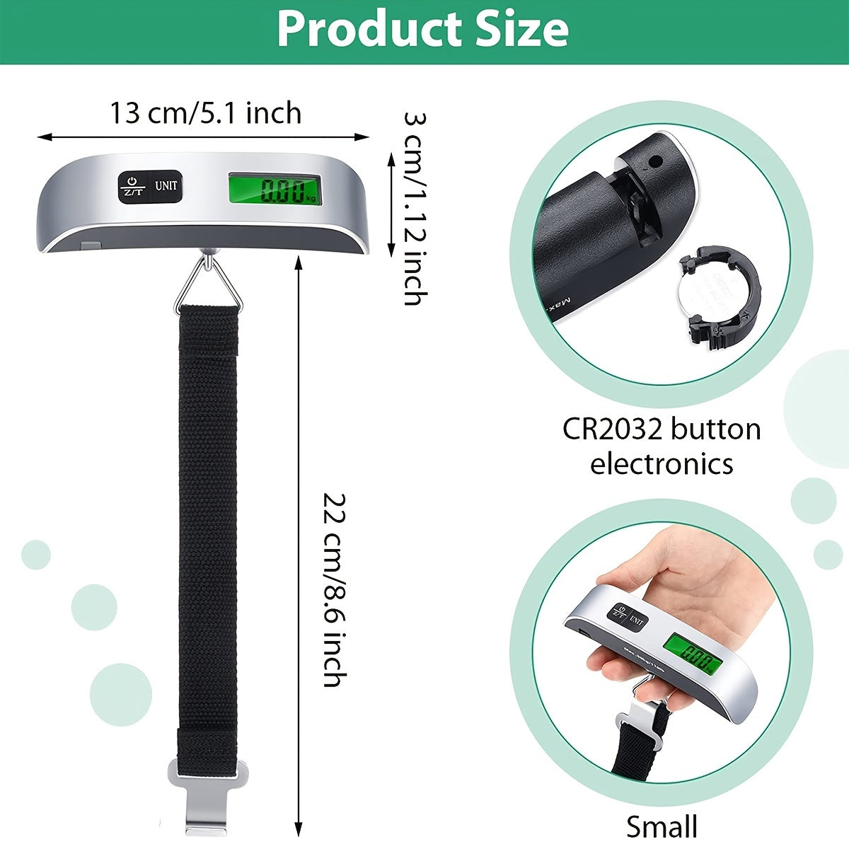110lb/50kg Digital Handheld Baggage Hanging Luggage Scale With Backlight LCD Display