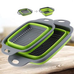 Foldable Fruit Vegetable Washing Basket Strainer Portable Silicone Colander Collapsible Drainer With Handle Kitchen Tools - JustgreenBox
