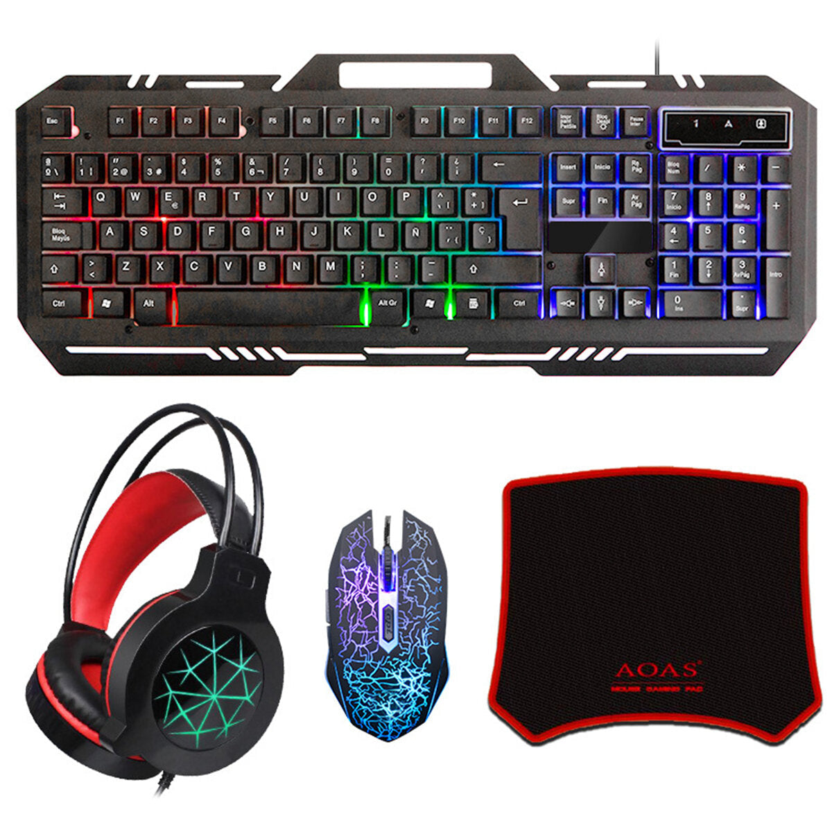 Gaming Headphone with Keyboard Mouse Pad Wired LED RGB Backlight Bundle Set