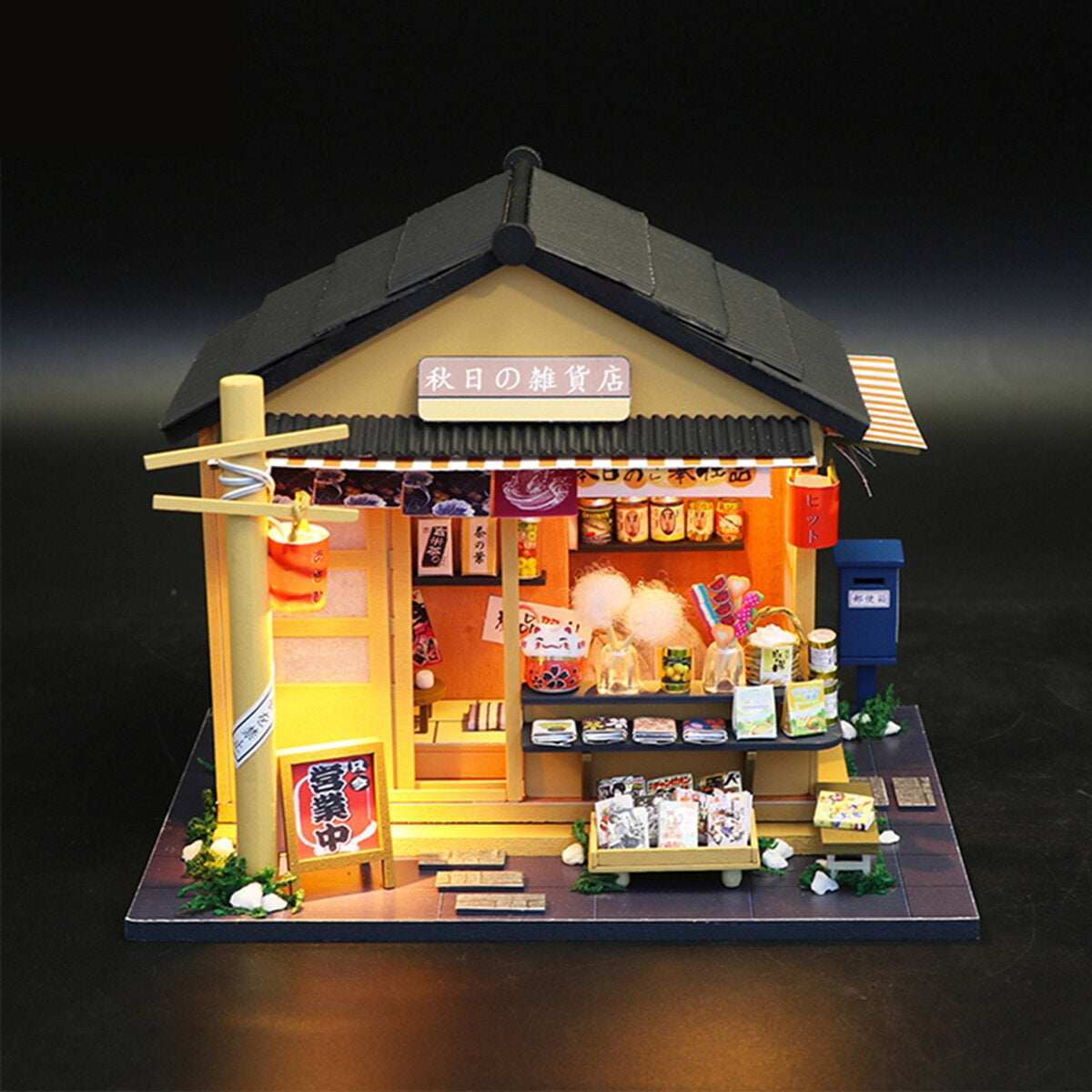 Japanese Grocery Store DIY Handmade Assemble Doll House Miniature Furniture Kit with LED Effect Toy for Kids Birthday Xmas Gift House Decoration