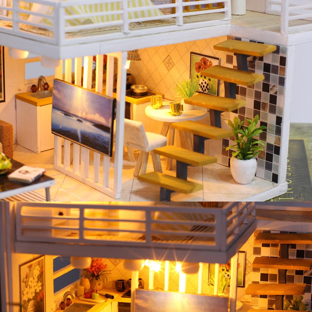 Simple And Elegan DIY Doll House With Furniture Light Cover Gift Toy