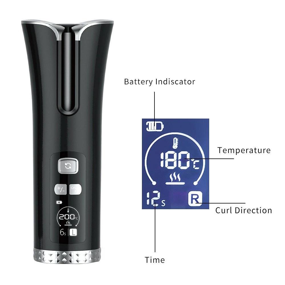 Cordless Auto Curler Hair Curler Curling Iron Wand with LED Temperature Display 110V-220V