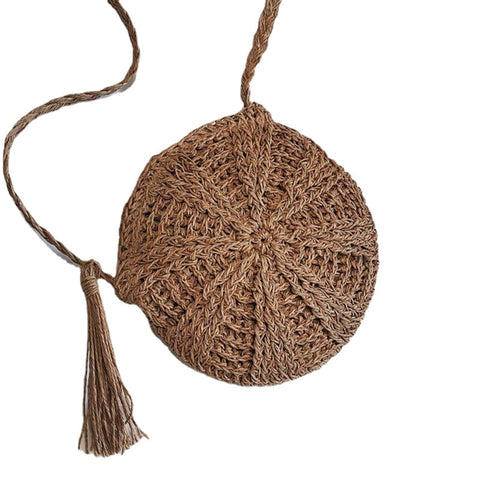 Round Lady Handmade Knitted Woven Rattan Bags Straw Messenger National Handbags
