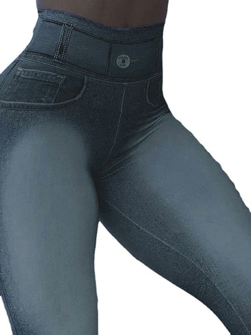Faux Denim Elasticity Ankle-Length Skinny High waist Women Pants