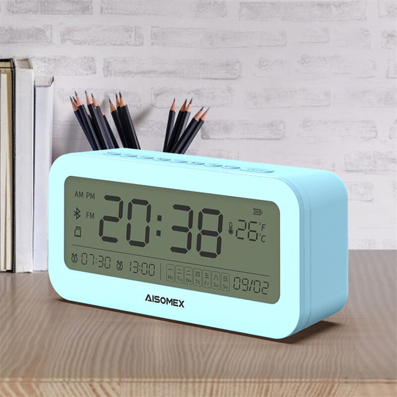Alarm Clock Speaker bluetooth 5.0 Day Demperature Display 3 Mode Night Light 1800mAh Battery
