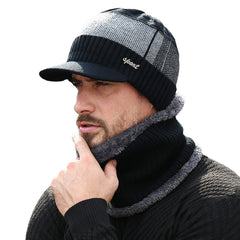 Unisex Cotton Outdoor Warm Plush Winter Scarfs Knit Hats Flat Hats