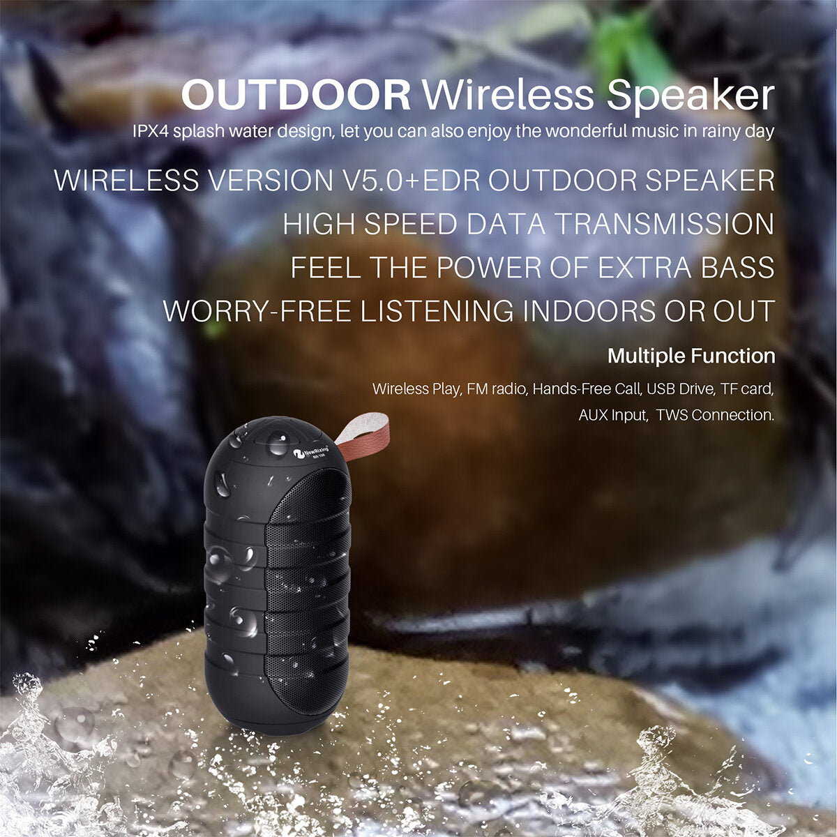 Bluetooth 5.0 Stereo Speaker Support FM Radio Hands-Free TF Card Outdoor Waterproof Speaker