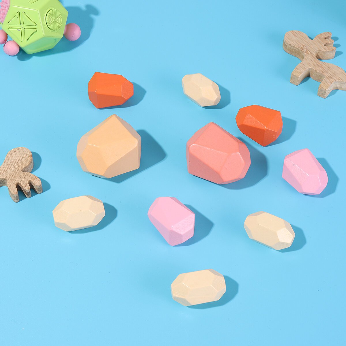 10 Pcs Children Wood Colorful Stone Stacking Game Building Block Education Set Toy