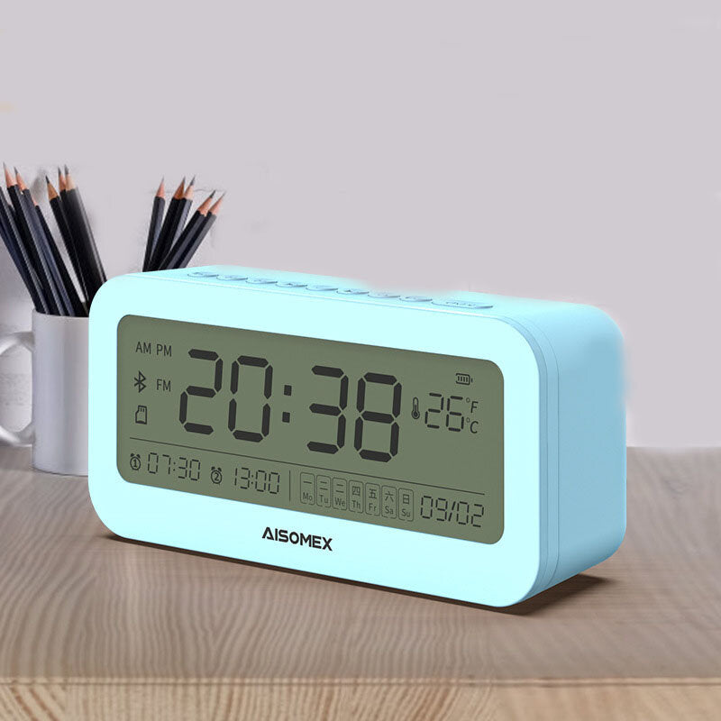 Bluetooth Speaker LED Screen Alarm Clock Day Demperature Display 3 Mode Night Light Outdoor Stereo Subwoofer