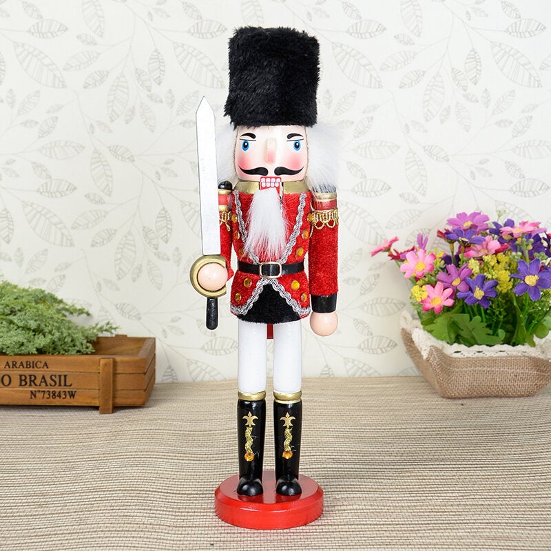 Red and Black Wooden Nutcracker Soldier Themed Holiday Nut Cracker Doll Figure Decorations