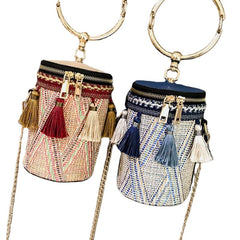 Women Summer Tassel Chains Straw Handbag Crossbody Bag Shoulder Bag