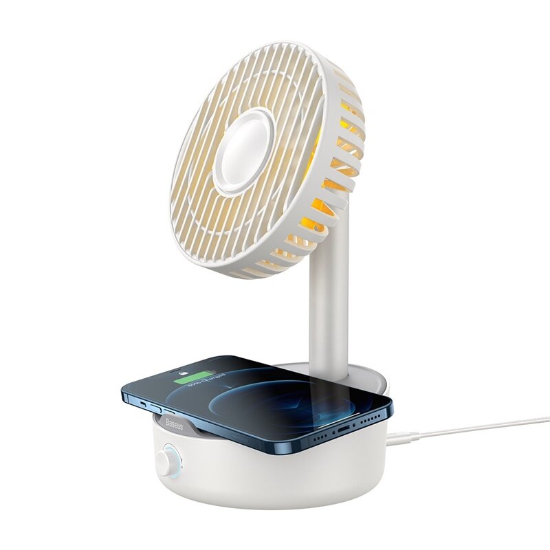 Desktop Oscillating Fan Portable Fan Cooler Support 10W Wireless Charger Low Noise with Hidden Storage Box Air Cooling Fan