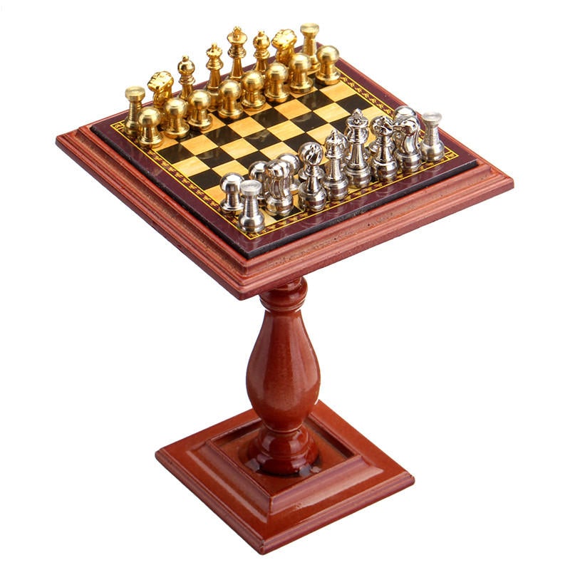 Miniature Chess Set and Table Magnet Chess Pieces 1:12 Accessories Parts For Doll House