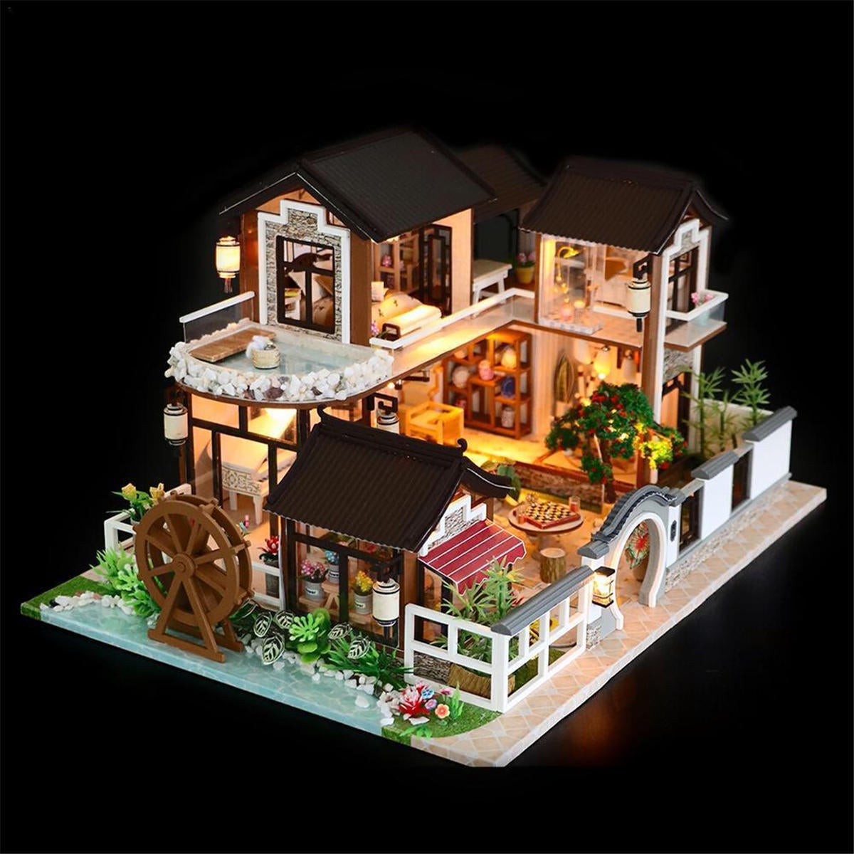 DIY Miniature Doll House Furniture Kit LED Kids Cat Birthday Xmas Gift House