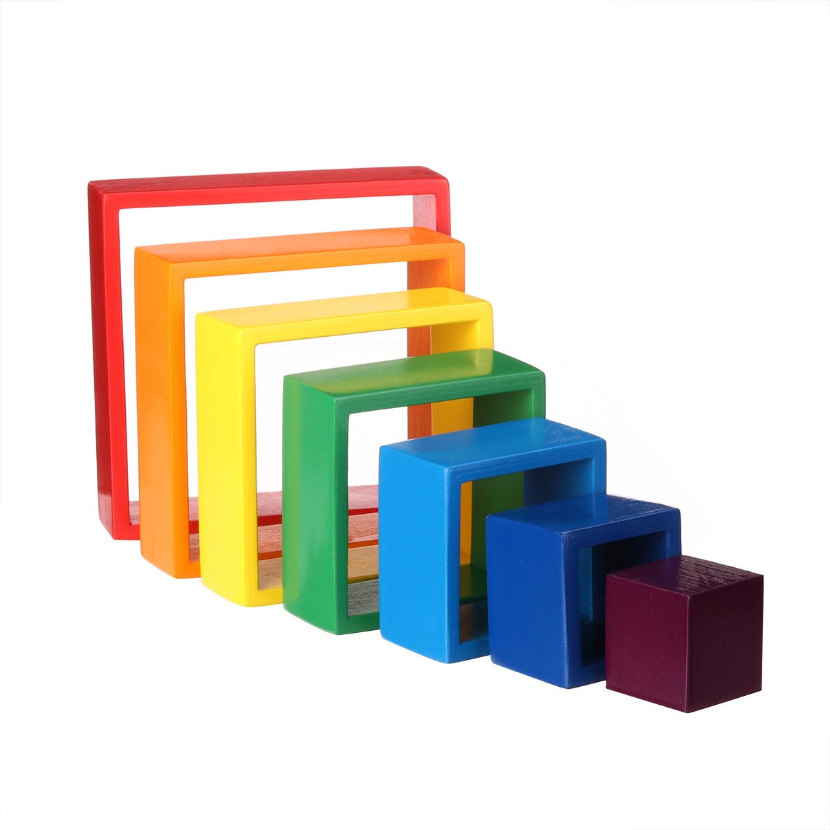 Square 7-piece 6.1 x 1.73inch Wooden Rainbow Stacking Toy nested stack games Building blocks