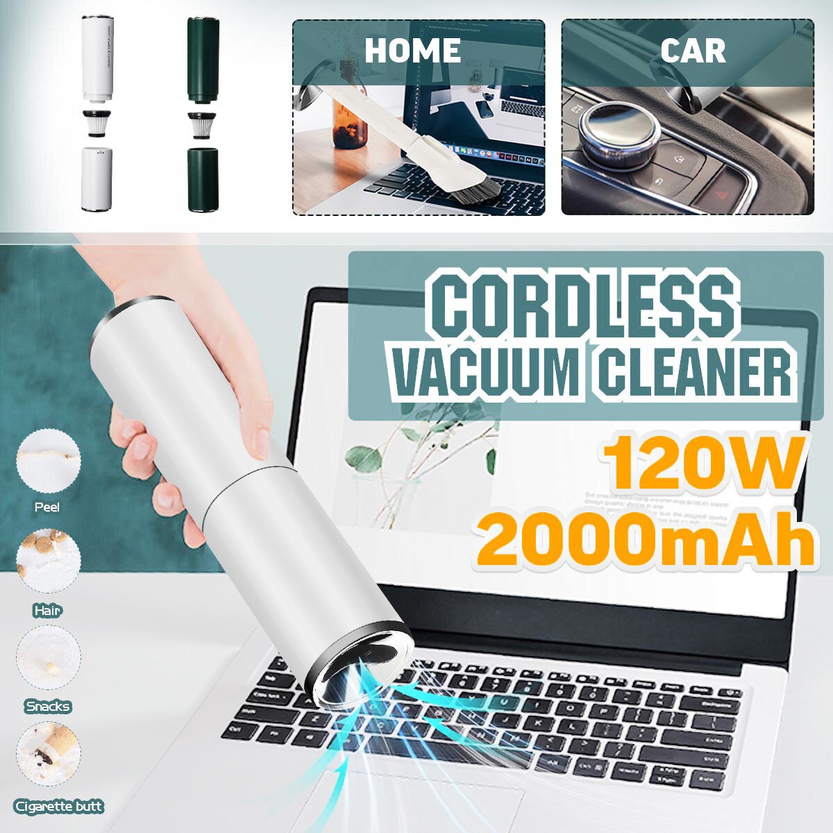 Wired Handheld Vacuum Cleaner 5000Pa Powerful Suction 120W Lightweight Dry Wet Dual Use for Home Car