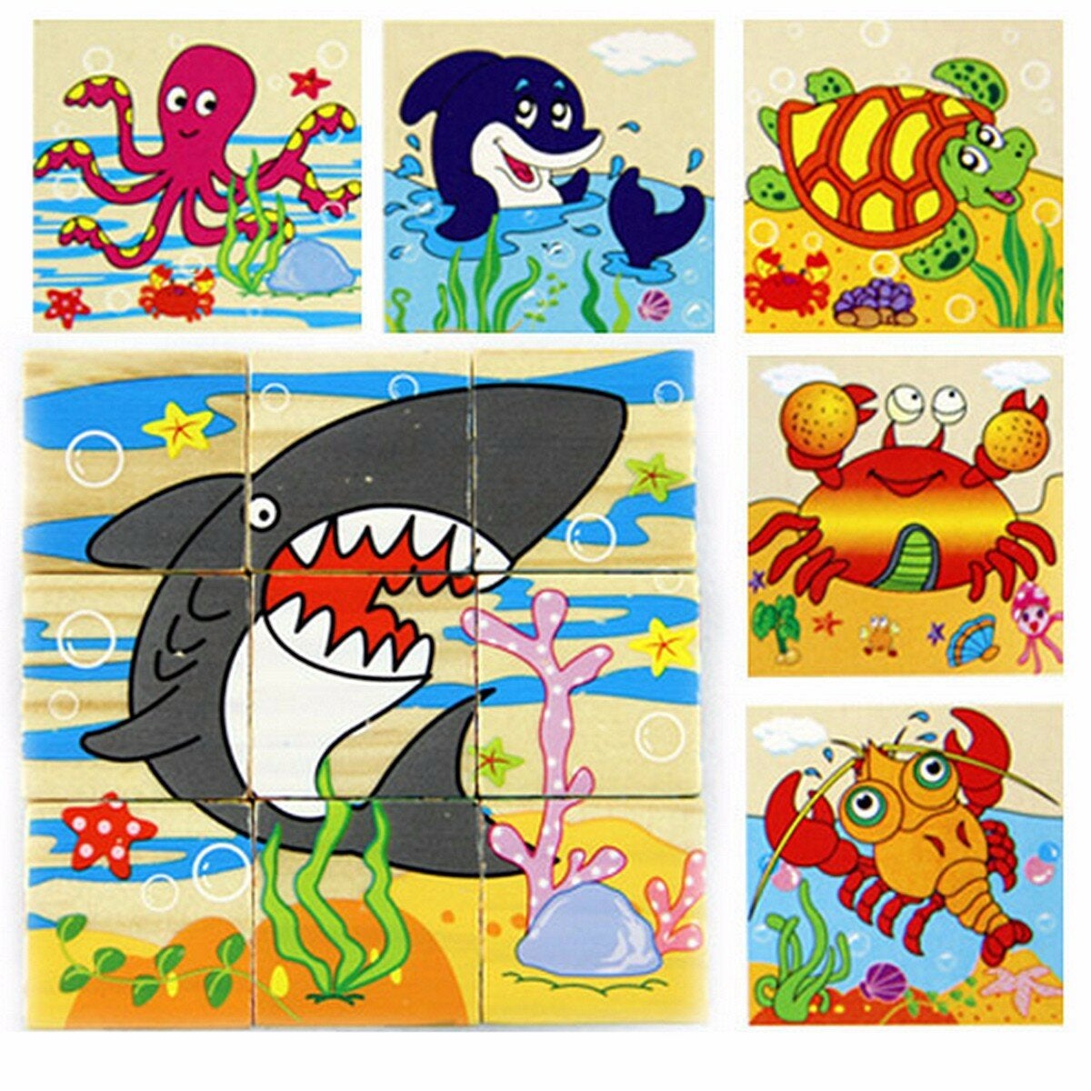 Children Cartoon Puzzle Blocks Colorful Educational Wooden Kids Toys