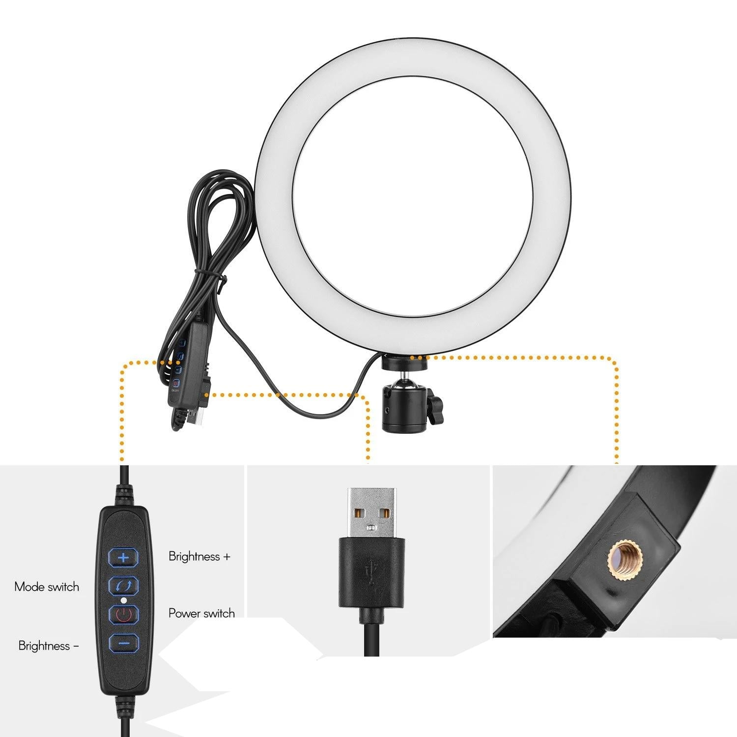 20cm Bi-color Dimmable Tabletop LED Ring Light Kit