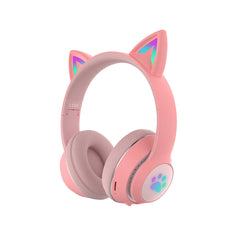 LED Glowing Cat Ears Earphone Wireless Foldable Headphones HiFi Stereo bluetooth With HD Microphone