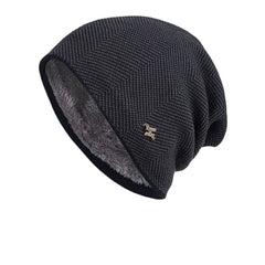 Men Winter Plus Velvet H Badge Pattern Outdoor Knitted Warm Beanie Toque Hat