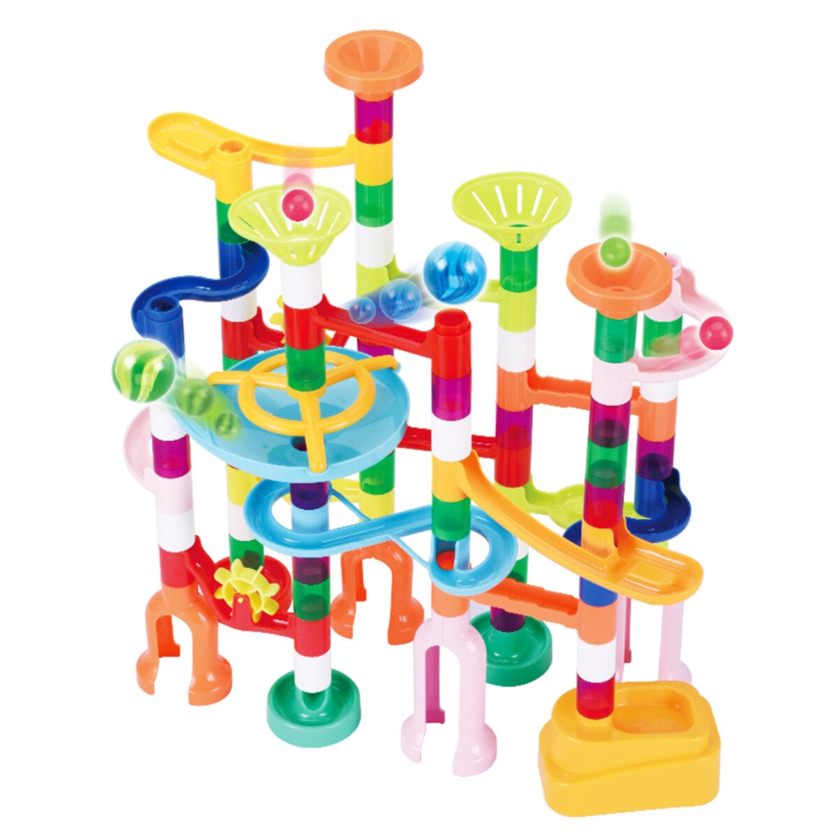 105 Pcs Colorful Transparent Plastic Creative Marble Run Coasters DIY Assembly Track Blocks Toy for Kids Birthday Gift