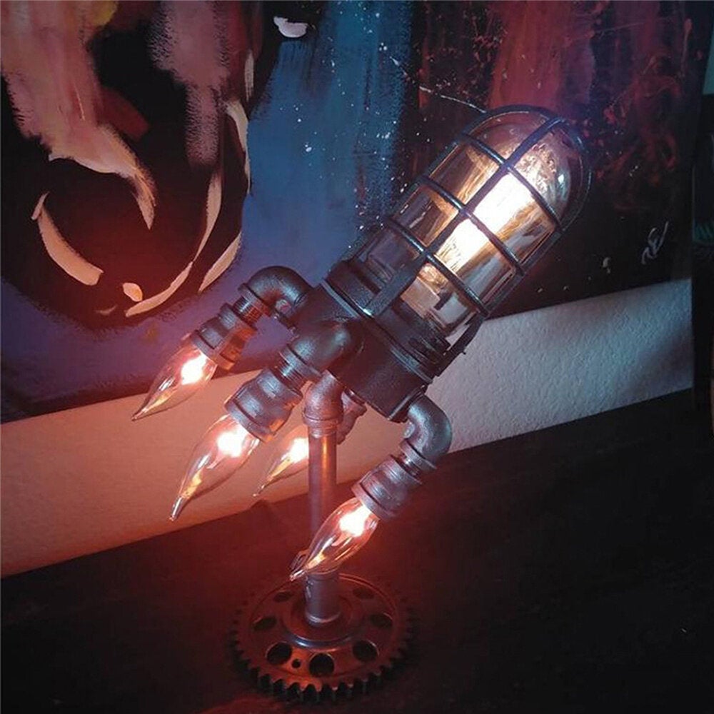 Steampunk Rocket Lamp Punk Style Lights Metal Desktop Decor Ornaments Wall Decoration Light Led Light Lamp